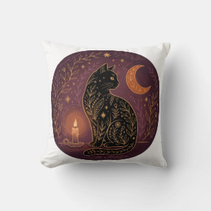 Mystische schwarze Katze, himmlische Hexe, Hallowe Kissen