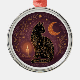 Mystische schwarze Katze, himmlische Hexe, Hallowe Ornament Aus Metall