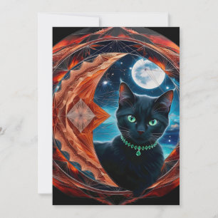 Mystische schwarze Katze himmlisches Mandala Einladung