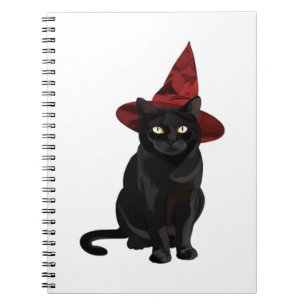 Mystische schwarze Katze mit dunkelroter Hut Class Notizblock
