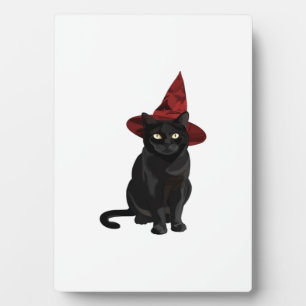 Mystische schwarze Katze mit dunkelroter Mütze Cla Fotoplatte
