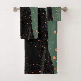 Mystische schwarze Katze mit orangefarbenen Augen Badhandtuch Set