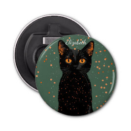 Mystische schwarze Katze mit orangefarbenen Augen  Flaschenöffner