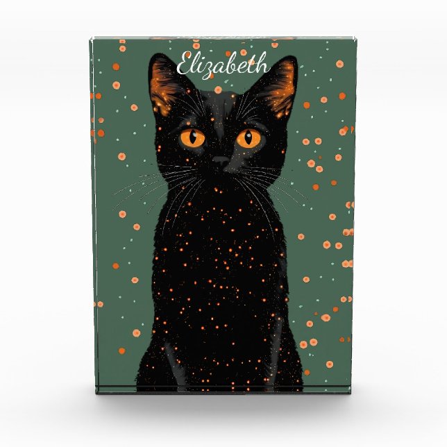 Mystische schwarze Katze mit orangefarbenen Augen  Fotoblock (Vorderseite)