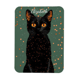Mystische schwarze Katze mit orangefarbenen Augen Magnet