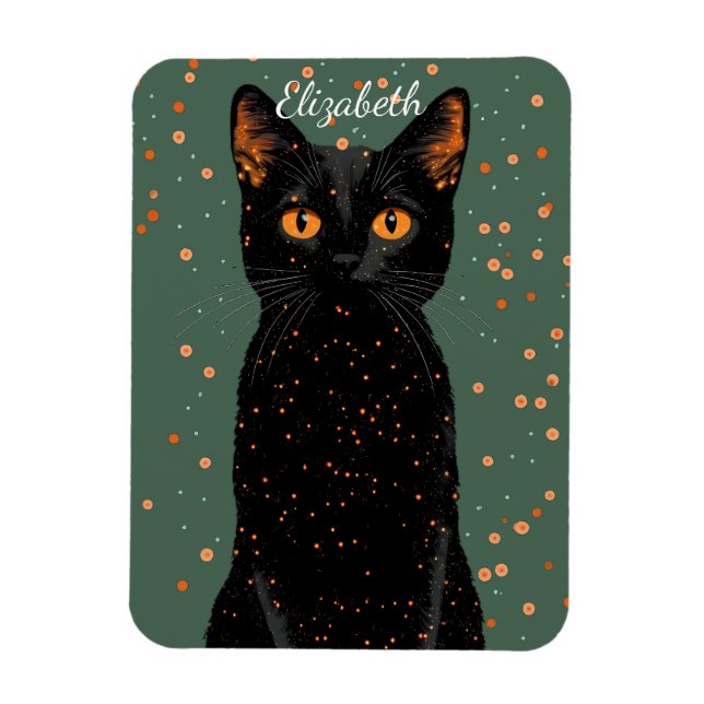 Mystische schwarze Katze mit orangefarbenen Augen  Magnet (Vertikal)