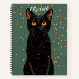 Mystische schwarze Katze mit orangefarbenen Augen Notizbuch