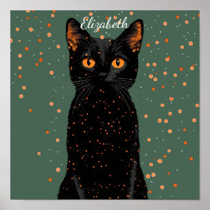 Mystische schwarze Katze mit orangefarbenen Augen Poster