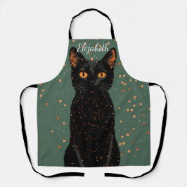 Mystische schwarze Katze mit orangefarbenen Augen Schürze