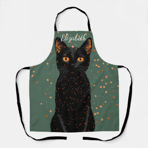Mystische schwarze Katze mit orangefarbenen Augen Schürze