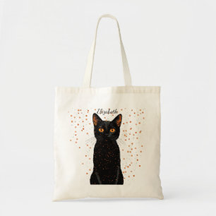 Mystische schwarze Katze mit orangefarbenen Augen Tragetasche