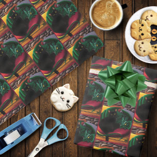 Mystische schwarze Katze Smaragdgrüner Drache Fant Geschenkpapier