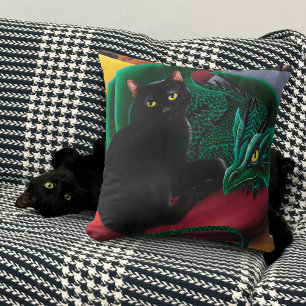 Mystische schwarze Katze Smaragdgrüner Drache Fant Kissen