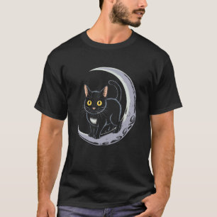 Mystische schwarze Katze und Mondszene T-Shirt