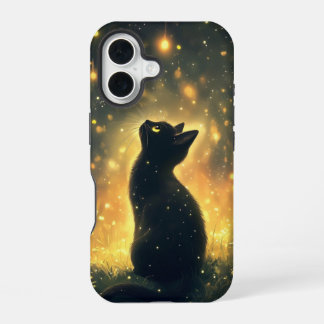 Mystische schwarze Katze unter dem leuchtenden Nac iPhone 16 Hülle
