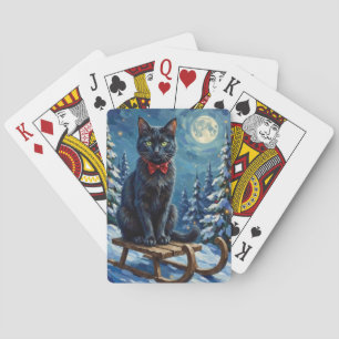 Mystische schwarze Katze verzauberte Weihnachtssch Spielkarten
