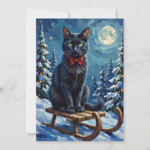 Mystische schwarze Katze verzauberte Winter-Schlit Feiertagskarte