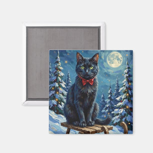 Mystische schwarze Katze verzauberte Winter-Schlit Magnet