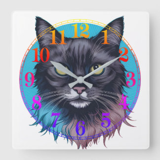 Mystische schwarze Katzenwanduhr, Bunte Katzenkuns Quadratische Wanduhr
