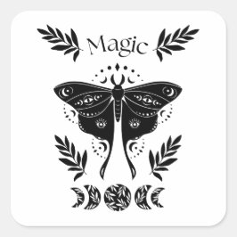 Mystische schwarze Motte. Mond und Magie Quadratischer Aufkleber