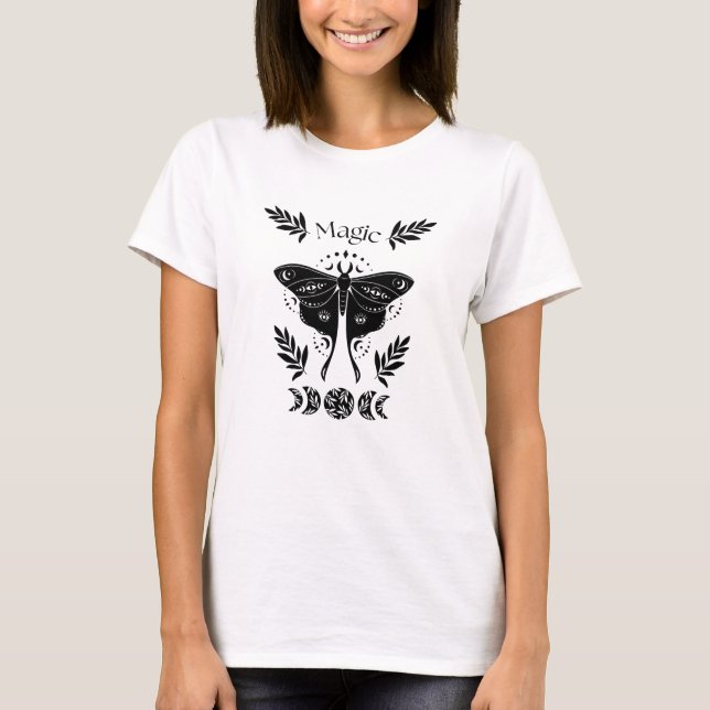 Mystische schwarze Motte. Mond und Magie T-Shirt (Vorderseite)