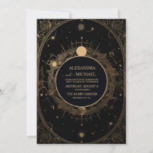 Mystische schwarze und goldene Tarot-Hochzeit Einladung