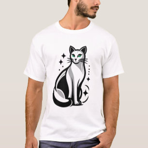 Mystische schwarze und weiße Katze mit grünen Auge T-Shirt