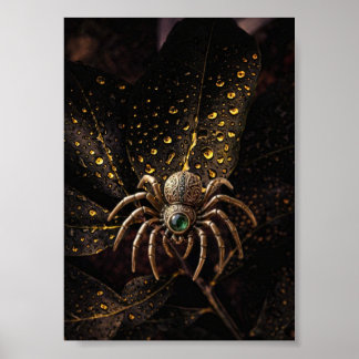 Mystische Smaragd-Spinne – Antikes Gold Kunst Poster
