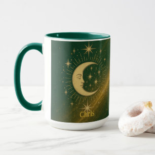 Mystische Sonne Benutzername Grün & Gold Geschenk Tasse
