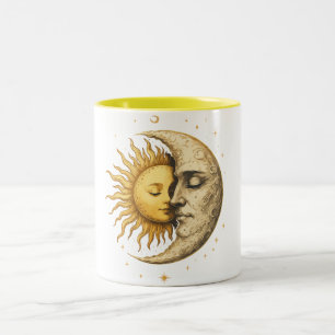 Mystische Sonne und Mond Gesicht  Yin Yang Boho-Ge Zweifarbige Tasse