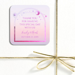 Mystische Sonnenuntergang Rosa Sonnenmönchssterne  Quadratischer Aufkleber