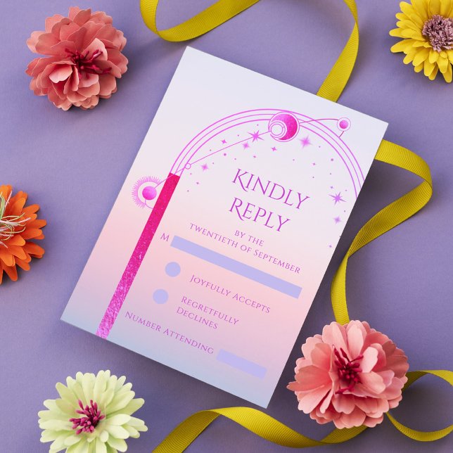 Mystische Sonnenuntergang Rosa Sonnenmönchssterne  RSVP Karte (Von Creator hochgeladen)