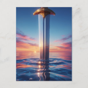 Mystische Sonnenuntergangs-Schwert-Wandkunst Postkarte
