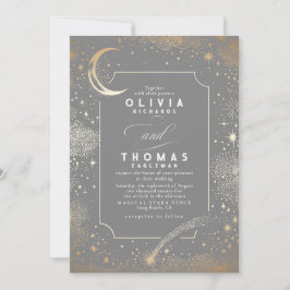 Mystische Sterne Moon Soft Gray Wedding Einladung
