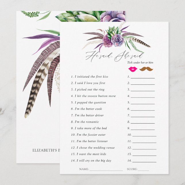 Mystische Sukkulationen Brautparty Game Einladung (Vorne/Hinten)