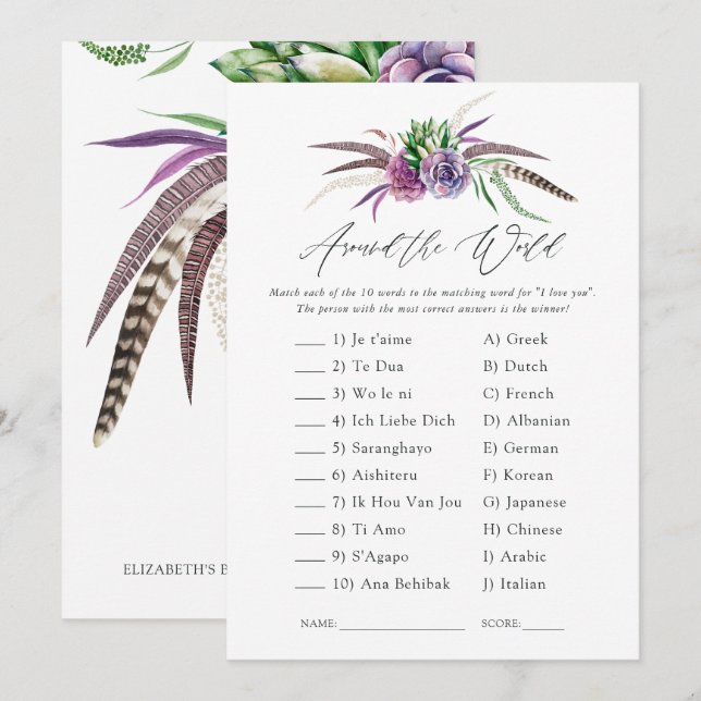 Mystische Sukkulationen Brautparty Game Einladung (Vorne/Hinten)