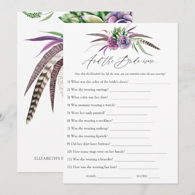 Mystische Sukkulationen Brautparty Game Einladung (Vorne/Hinten)