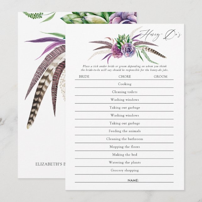 Mystische Sukkulationen Brautparty Game Einladung (Vorne/Hinten)