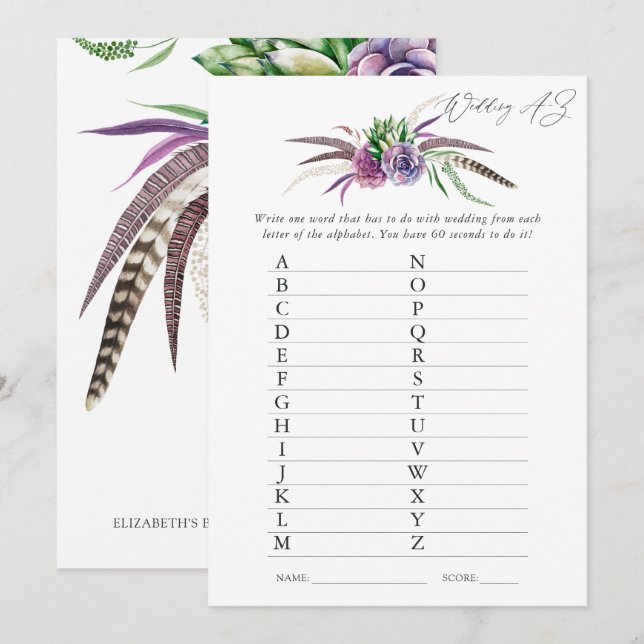 Mystische Sukkulationen Brautparty Game Einladung (Vorne/Hinten)