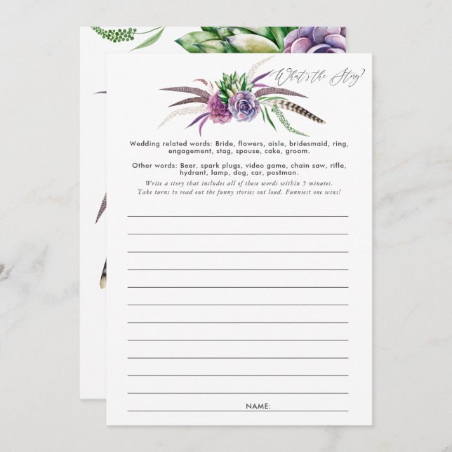Mystische Sukkulationen Brautparty Game Einladung (Vorne/Hinten)