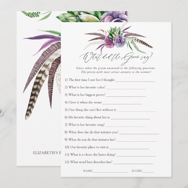 Mystische Sukkulationen Brautparty Game Einladung (Vorne/Hinten)