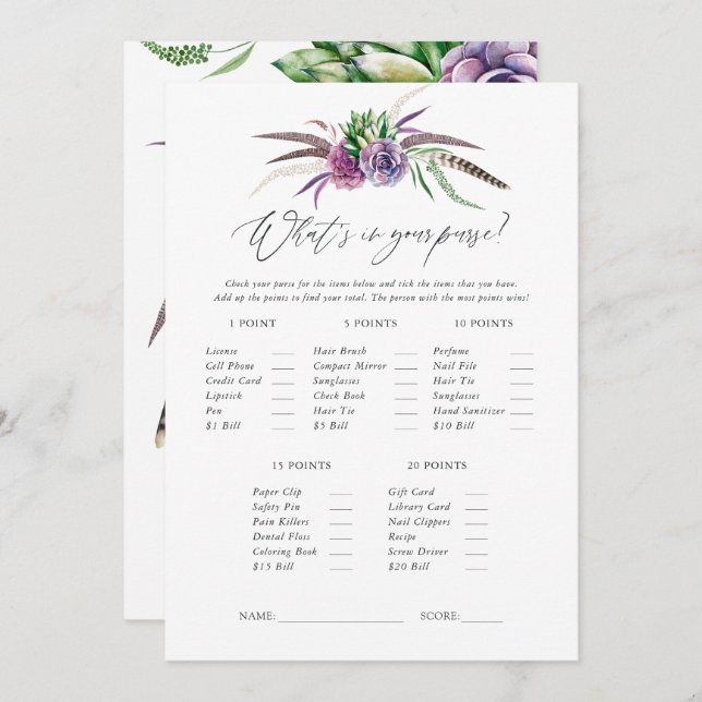 Mystische Sukkulationen Brautparty Game Einladung (Vorne/Hinten)