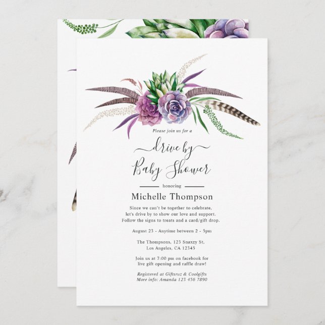 Mystische Sukkulatur mit Bridal- oder Babydusche Einladung (Vorne/Hinten)