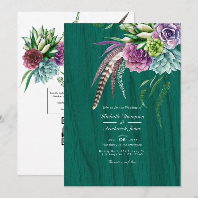 Mystische Sukkulente Bohemische QR-UAWG Einladung (Vorne/Hinten)