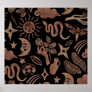Mystische Symbole: Schlange, Sonne, Mond. Poster