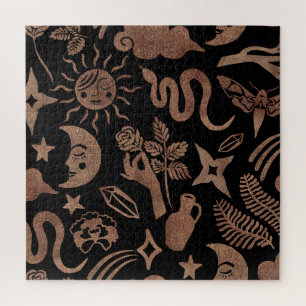 Mystische Symbole: Schlange, Sonne, Mond. Puzzle