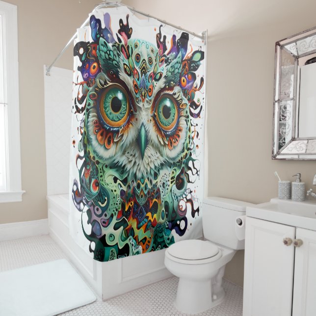 "Mystische Symmetrie: Vibrant Owl Art" Duschvorhang (Beispiel)