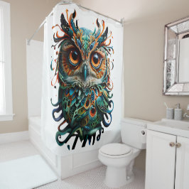 "Mystische Symmetrie: Vibrant Owl Art" Duschvorhang