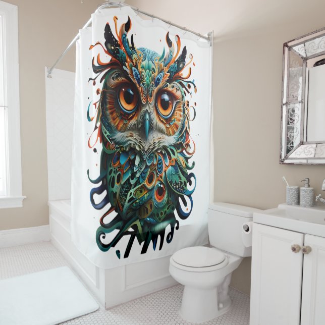 "Mystische Symmetrie: Vibrant Owl Art" Duschvorhang (Beispiel)