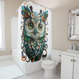 "Mystische Symmetrie: Vibrant Owl Art" Duschvorhang